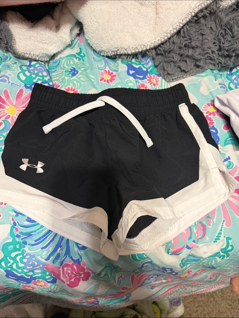Under Armour Black Athletic Shorts with White Trim and Drawstring